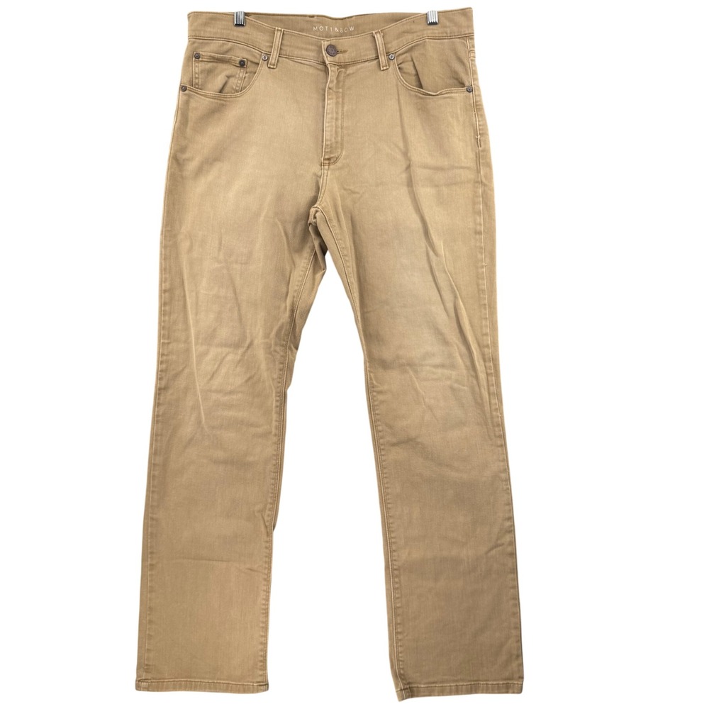 Mott & Bow Straight Leg Pants Mens 35x32 Khaki Tan Cotton Blend Stretch